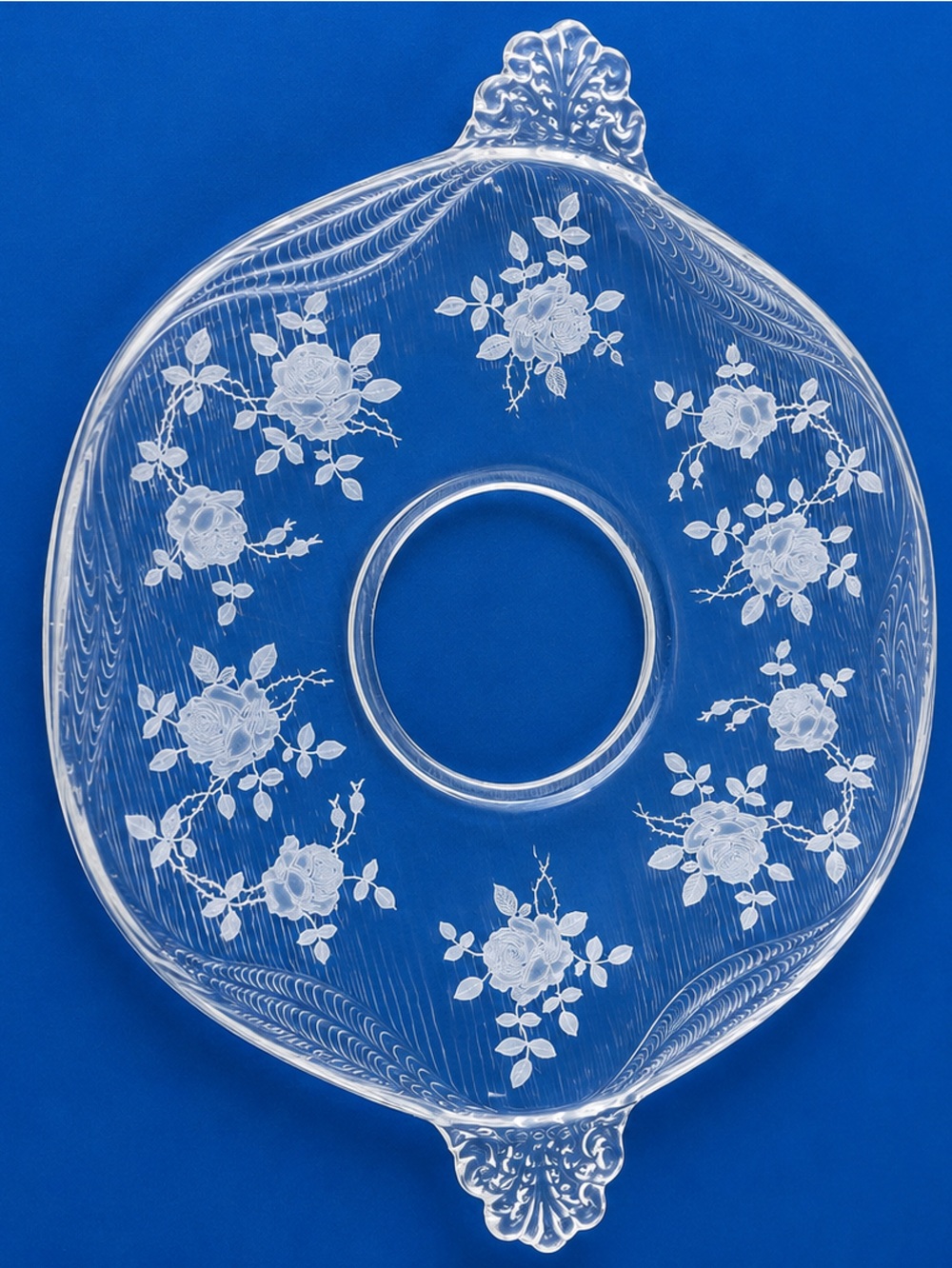 Fostoria Serving Platter-Willowmere Shabby Etched Rose Pattern-Vintage